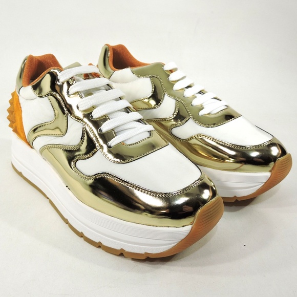 VOILE BLANCHE 🇮🇹 WOMEN'S GOLD LEATHER COMFORT FASHION SNEAKERS - Picture 2 of 8
